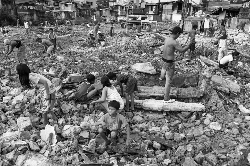 Children in the debris