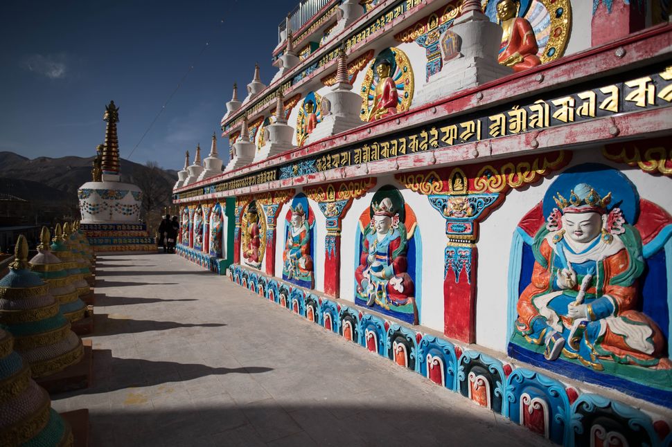 Thangka display in Sengshong Gaden Phuntsok Choeling Monastery, Rebgong, Qinghai